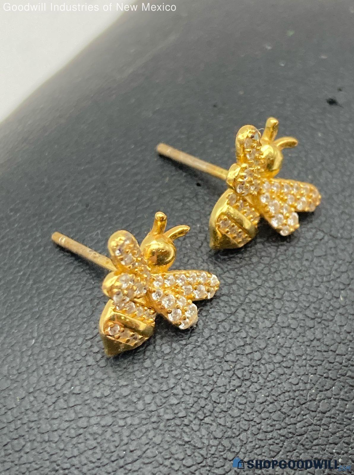 Gold-tone figural bee earrings, view 6