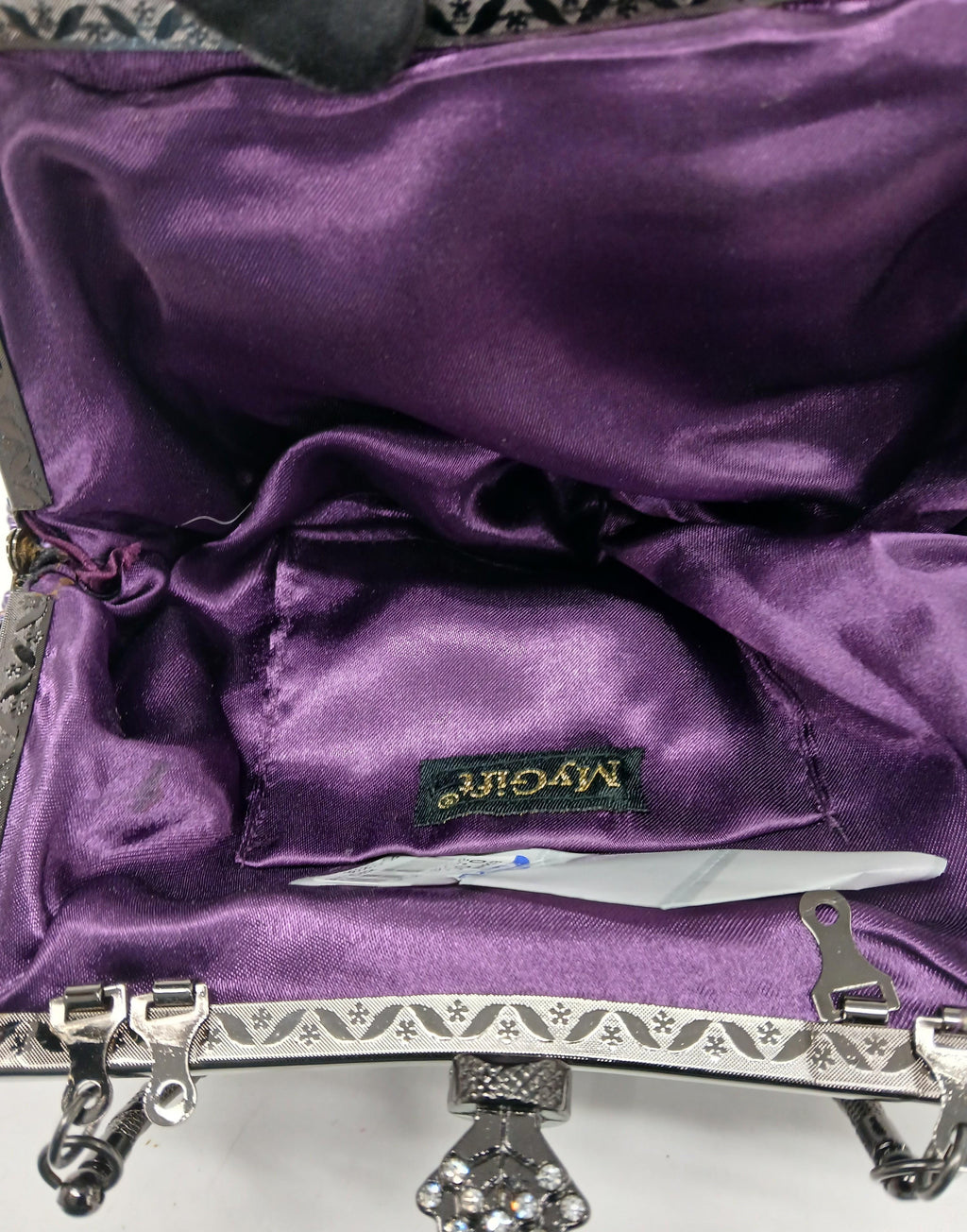 MyGift Purple Beaded Handbag with Metal Handle and Satin Lining