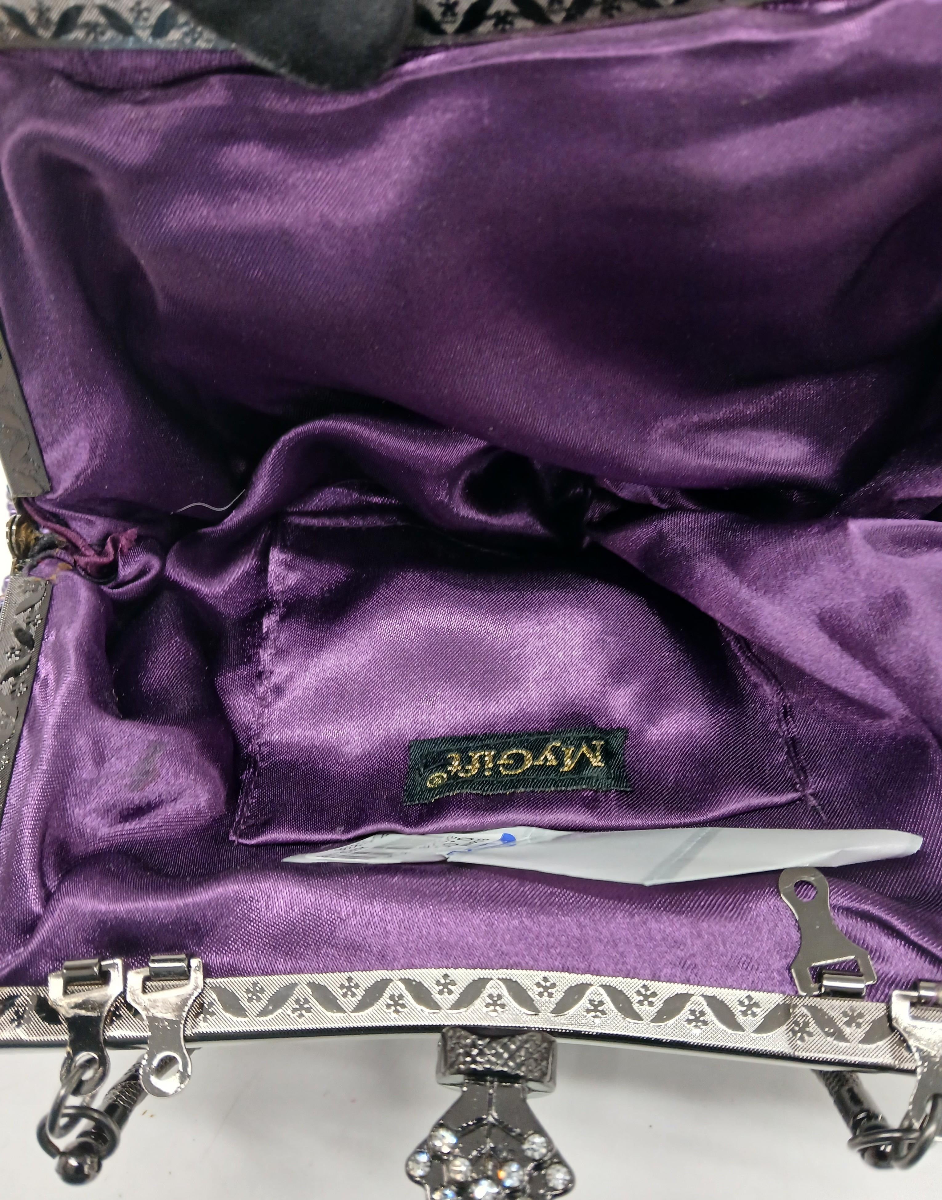 MyGift Purple Beaded Handbag with Metal Handle and Satin Lining