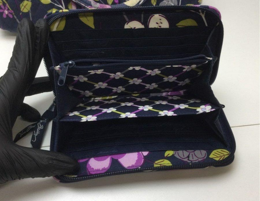 Dark floral quilted fabric purse with matching zip-around wallet, view 7