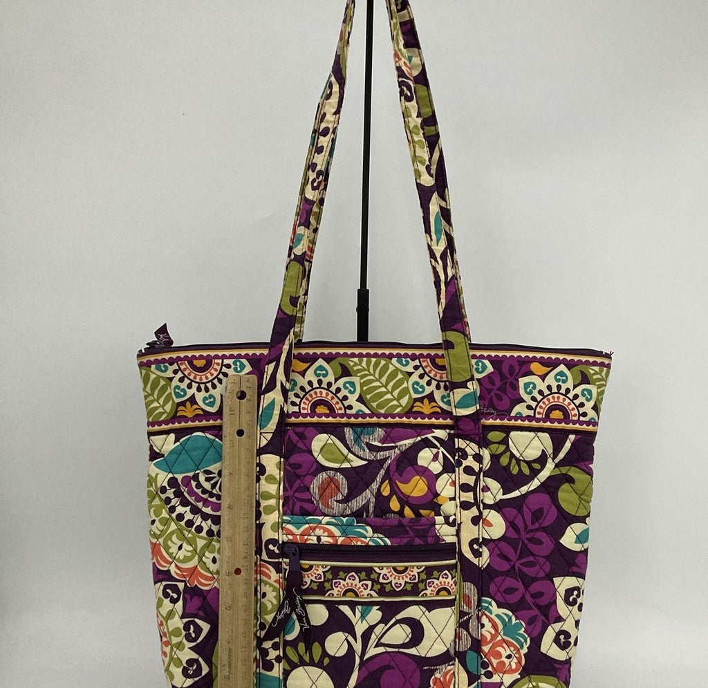 Vera Bradley Purple Green Floral Quilted Fabric Tote Bag | Colorful Shoulder Purse