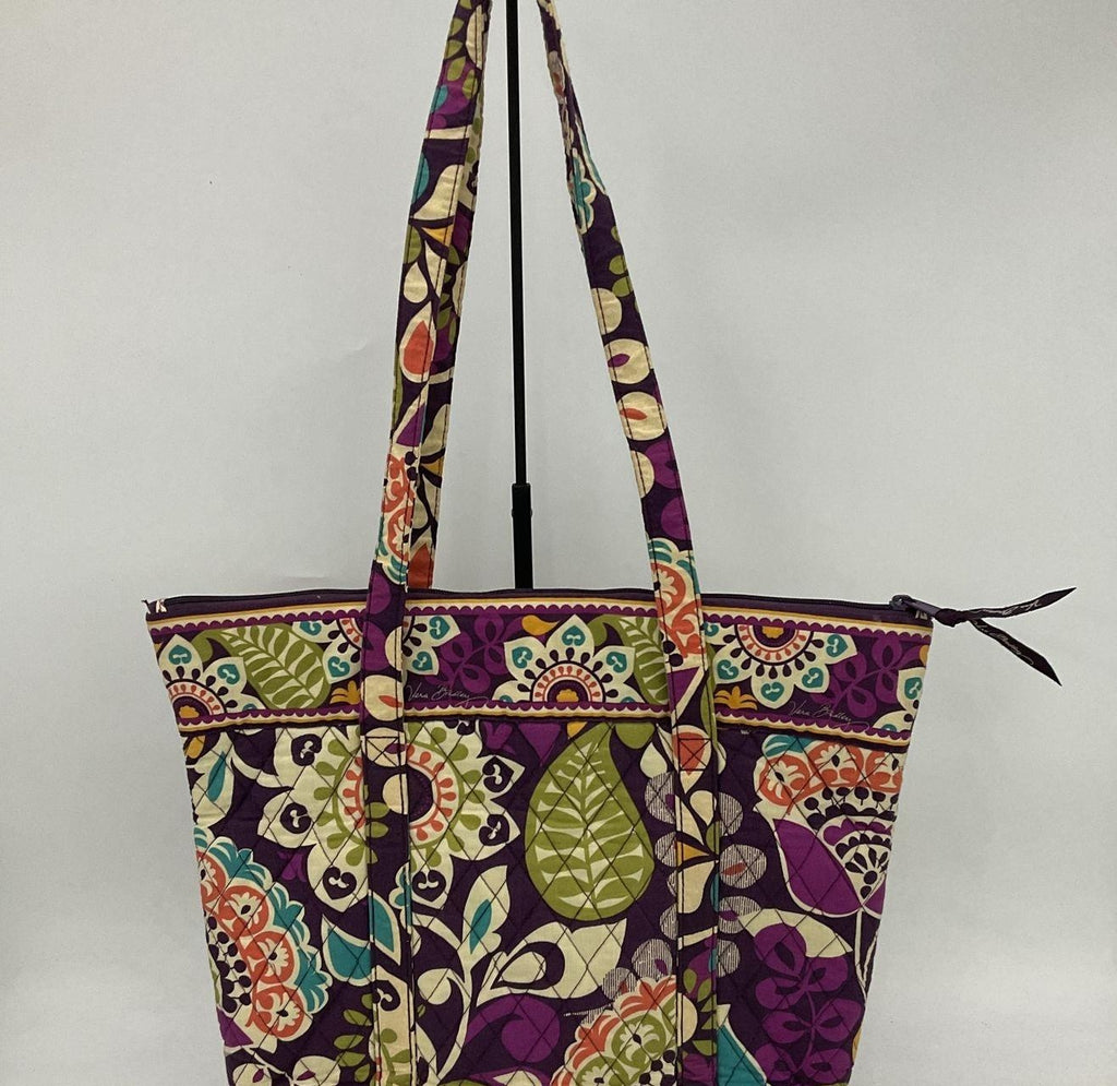 Vera Bradley Purple Green Floral Quilted Fabric Tote Bag | Colorful Shoulder Purse