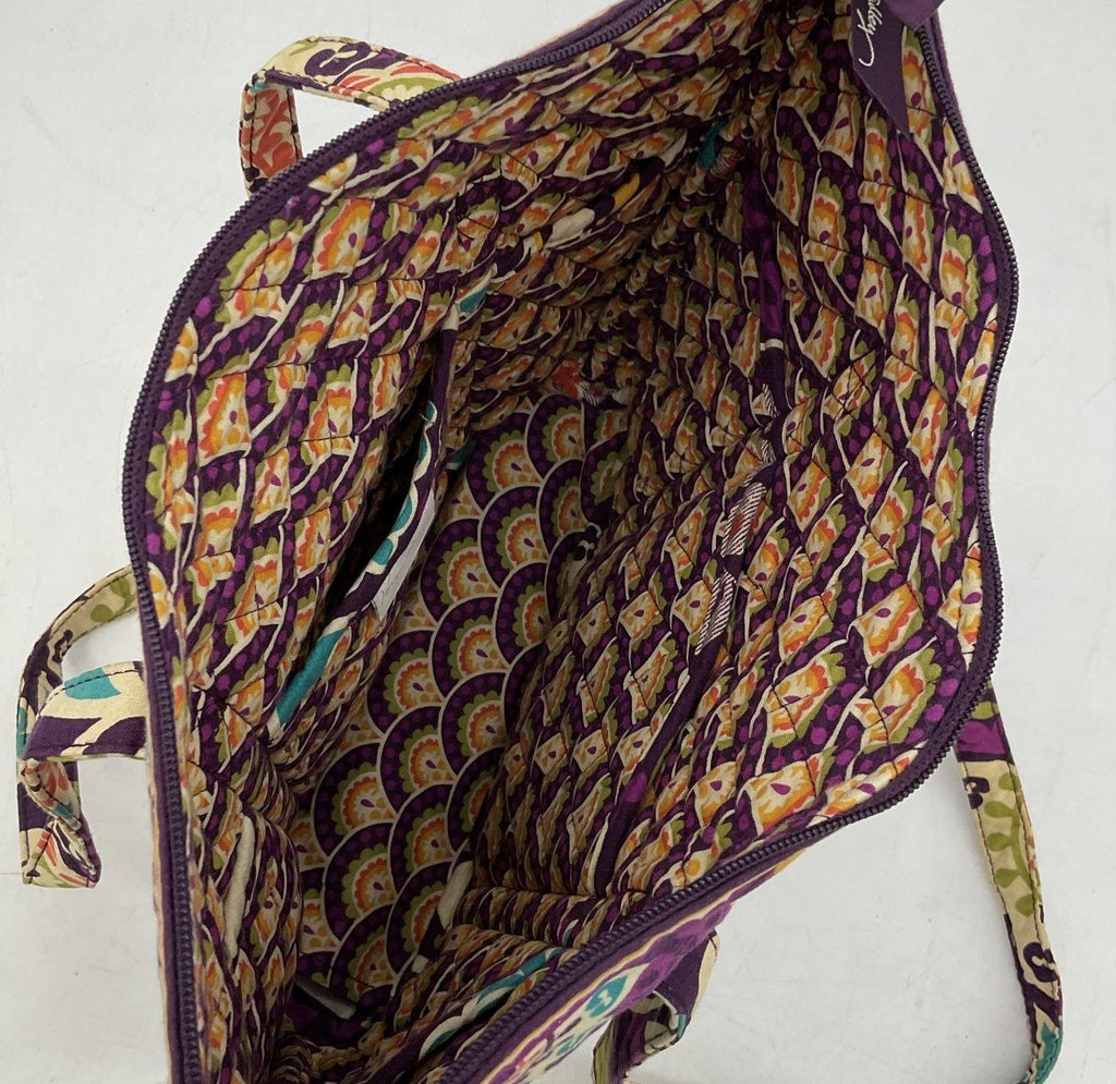 Vera Bradley Purple Green Floral Quilted Fabric Tote Bag | Colorful Shoulder Purse