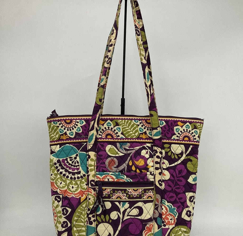 Vera Bradley Purple Green Floral Quilted Fabric Tote Bag | Colorful Shoulder Purse