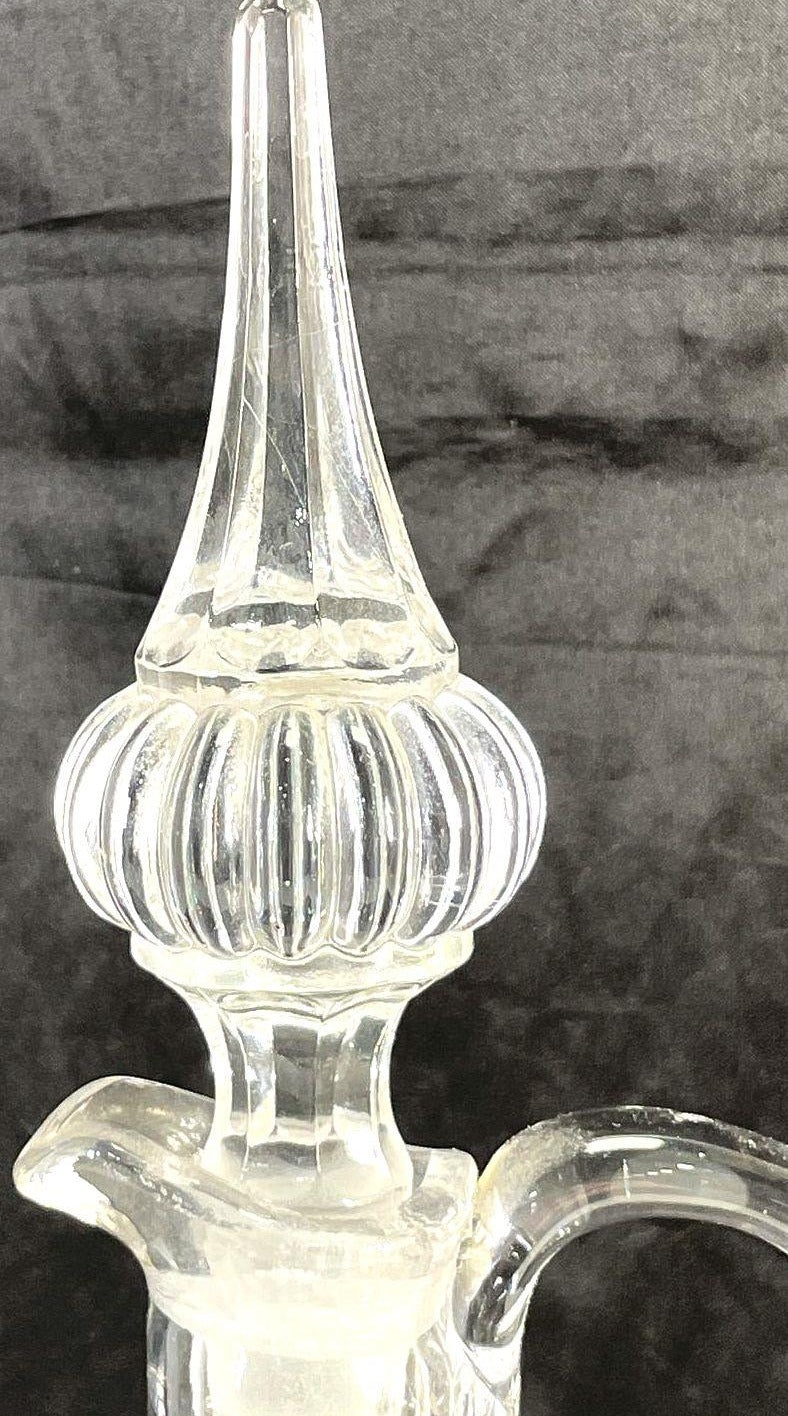 Vintage Pinwheel Cut Crystal Handled Claret Jug Decanter with Stopper