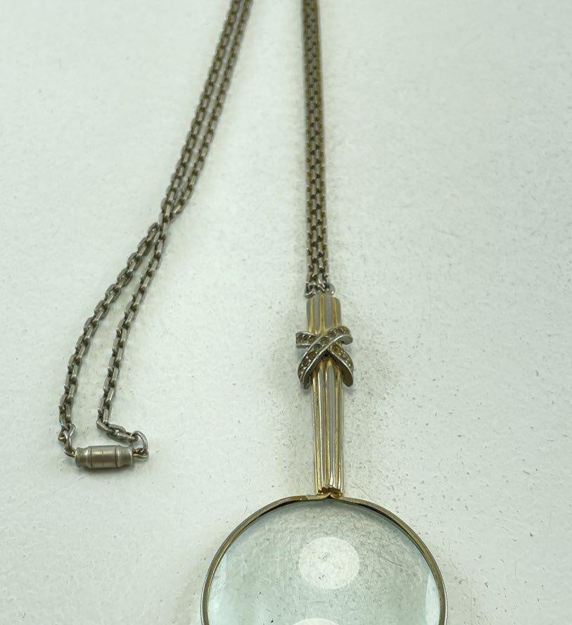 Vintage Rhinestone Magnifying Glass Pendant Necklace, 30 in. Long