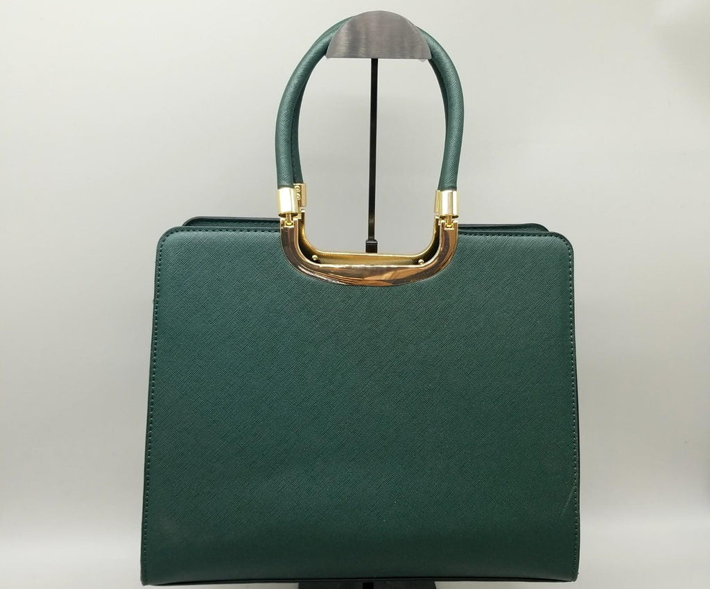 Badgley Mischka Green Structured Satchel Handbag | Elegant Top Handle Designer Purse