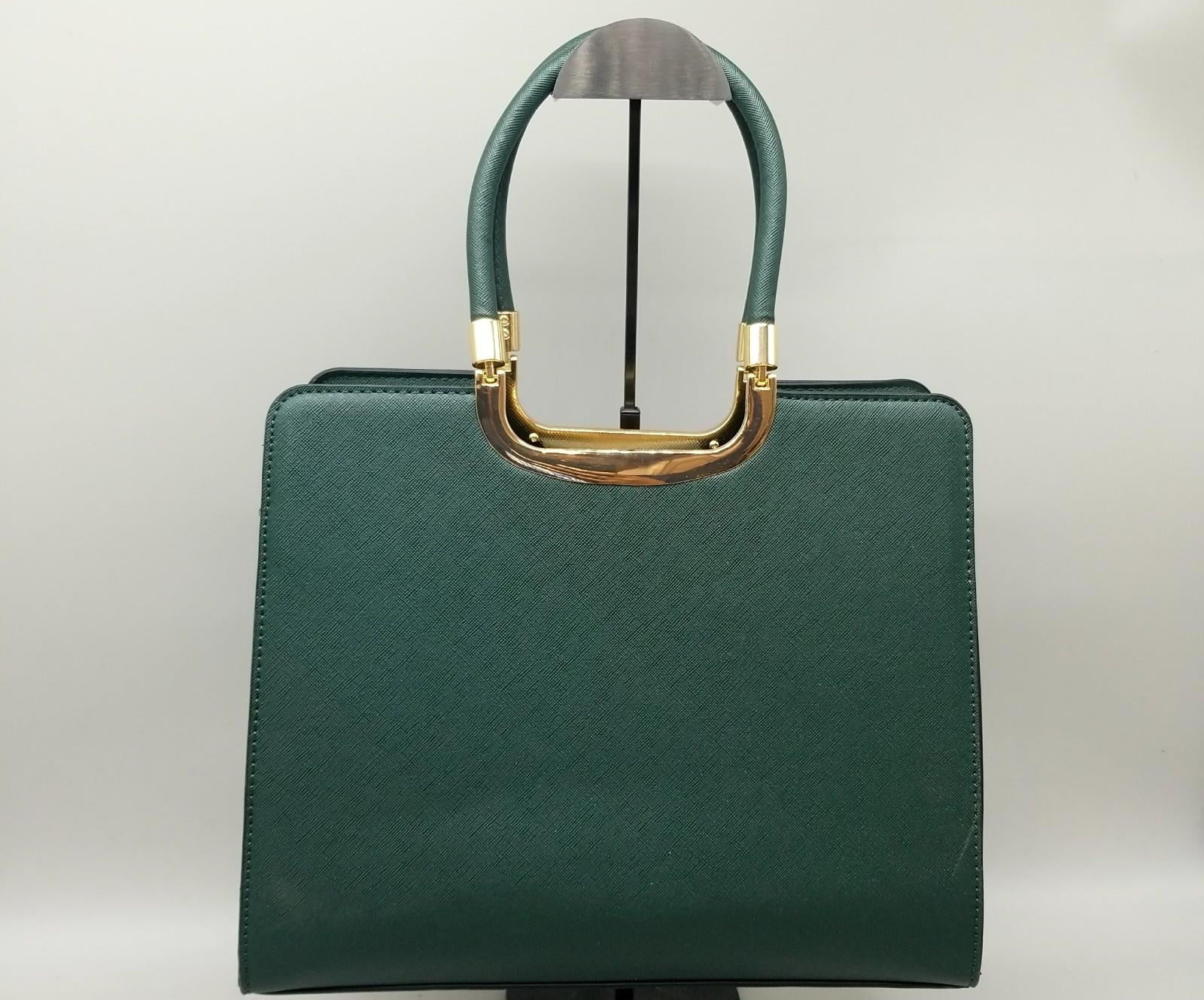 Badgley Mischka Green Structured Satchel Handbag | Elegant Top Handle Designer Purse