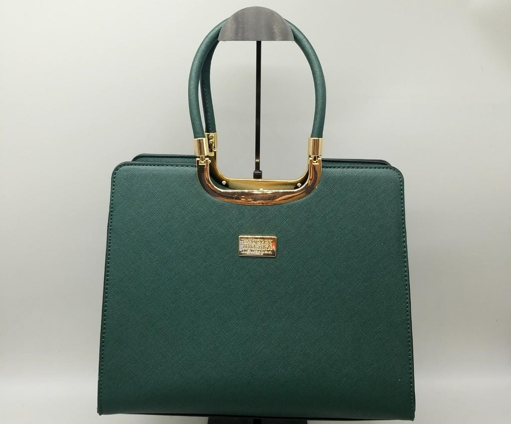 Badgley Mischka Green Structured Satchel Handbag | Elegant Top Handle Designer Purse