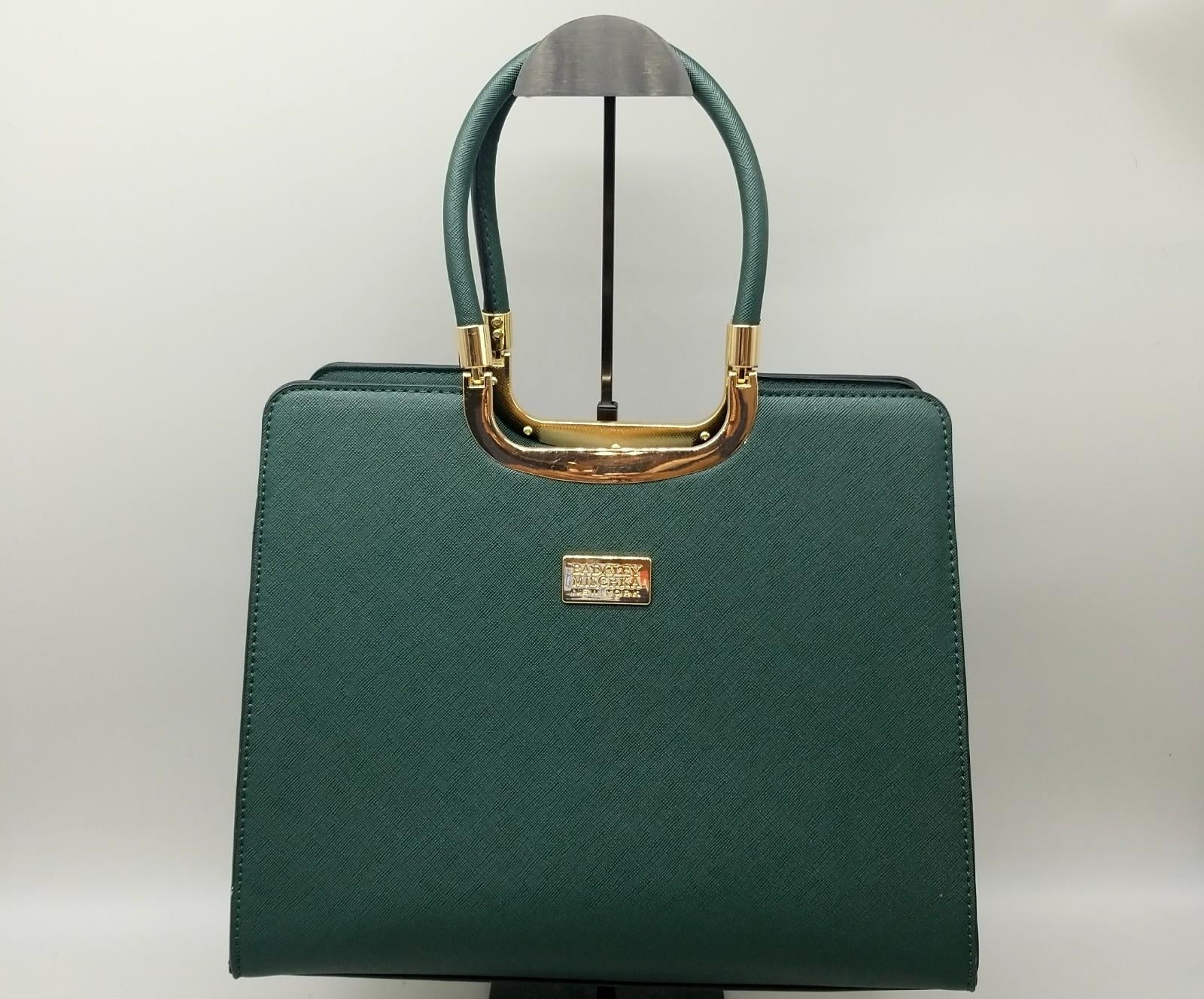 Badgley Mischka Green Structured Satchel Handbag | Elegant Top Handle Designer Purse