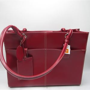 Black Rivet Red Leather Tote Bag, 16 x 5 x 12
