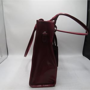 Red leather structured paneled tote with double top handles, view 4