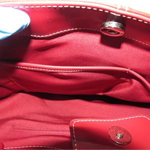 Red leather structured paneled tote with double top handles, view 8
