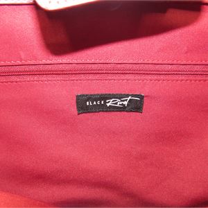 Red leather structured paneled tote with double top handles, view 11