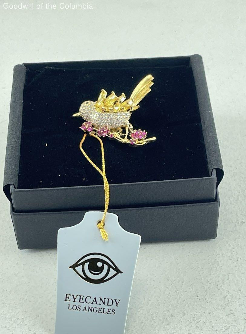 Eye Candy Los Angeles Rhinestone Bird & Flower Adjustable Ring, Gold Tone Statement Jewelry
