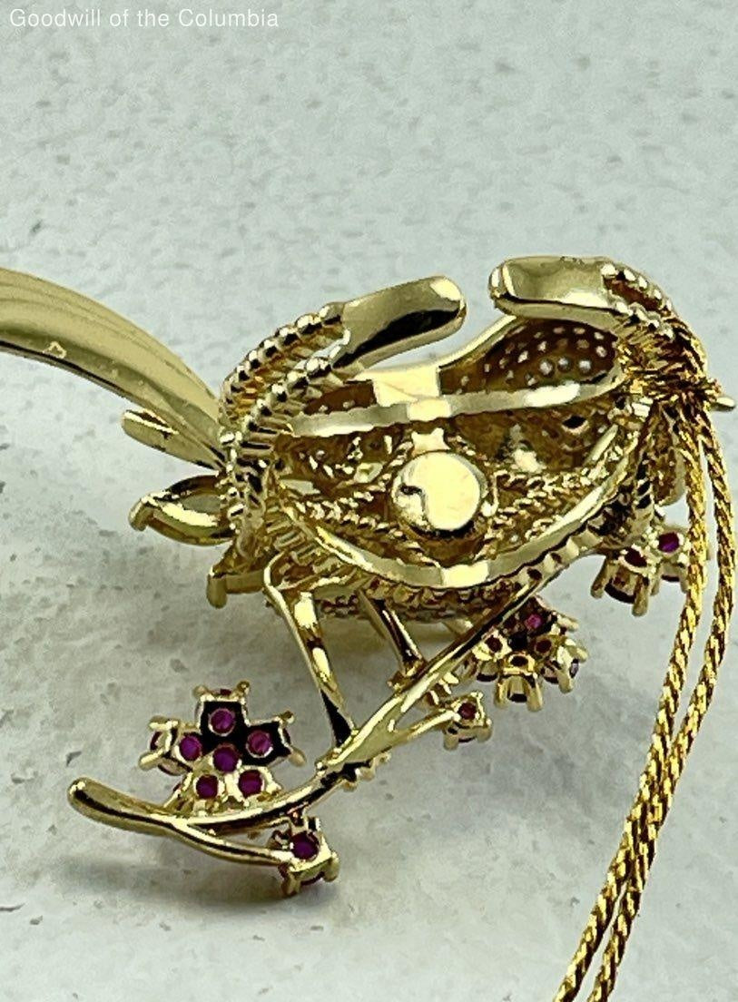 Eye Candy Los Angeles Rhinestone Bird & Flower Adjustable Ring, Gold Tone Statement Jewelry