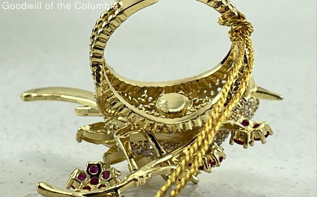 Eye Candy Los Angeles Rhinestone Bird & Flower Adjustable Ring, Gold Tone Statement Jewelry