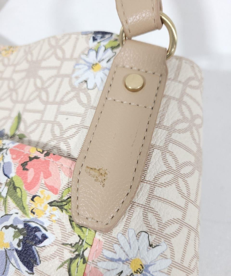 Ivory Floral Shopper Tote Bag with Tan Straps, Spring Garden Shoulder Purse
