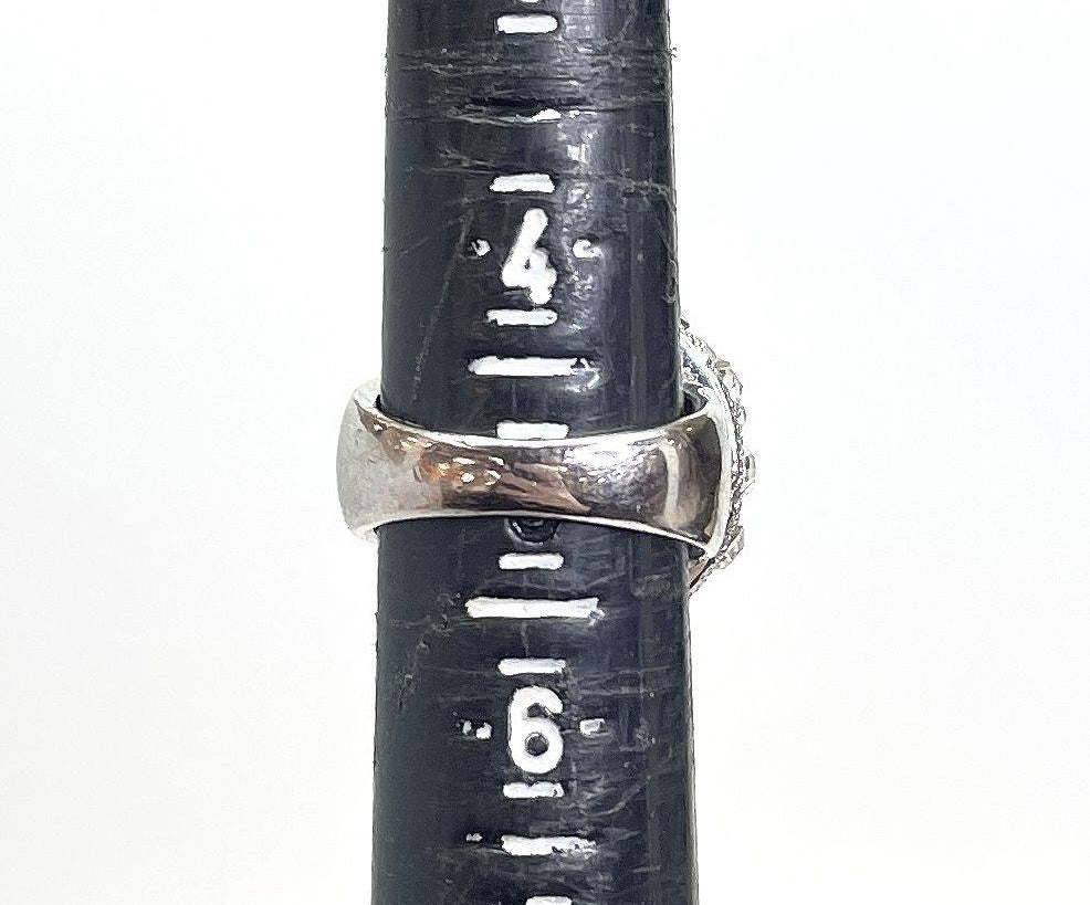 Silver-tone domed cocktail ring with clear pavé rhinestones, view 2