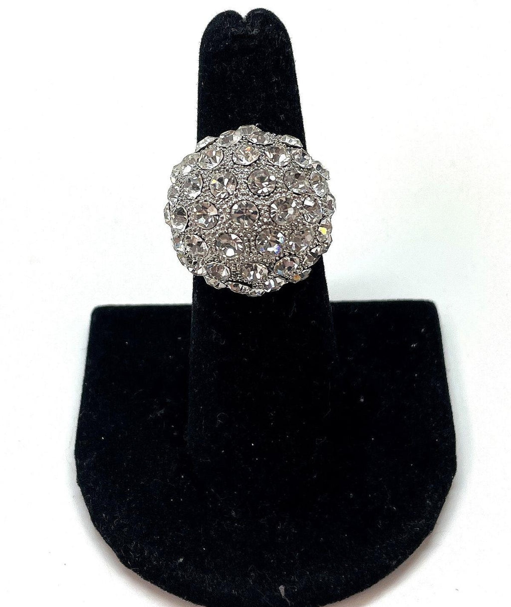 Vintage Silver Tone Pavé Rhinestone Dome Cocktail Ring 21.3g | Statement Estate Jewelry