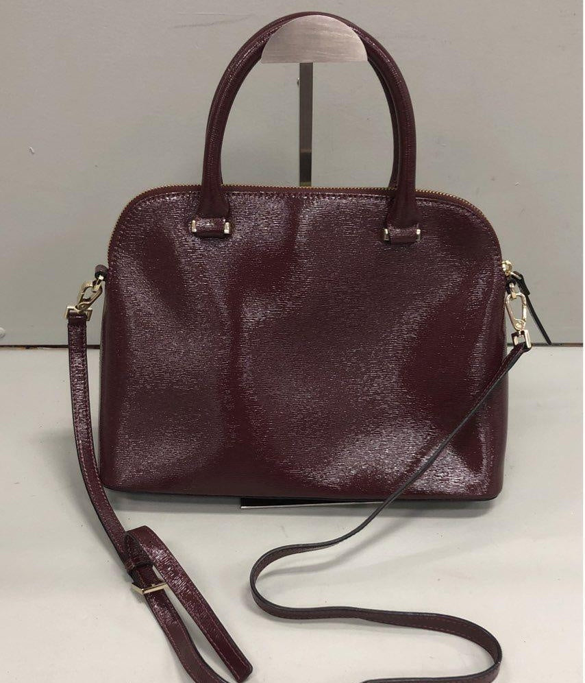 Kate Spade Burgundy Patent Saffiano Leather Cedar Street Maise Satchel Bag