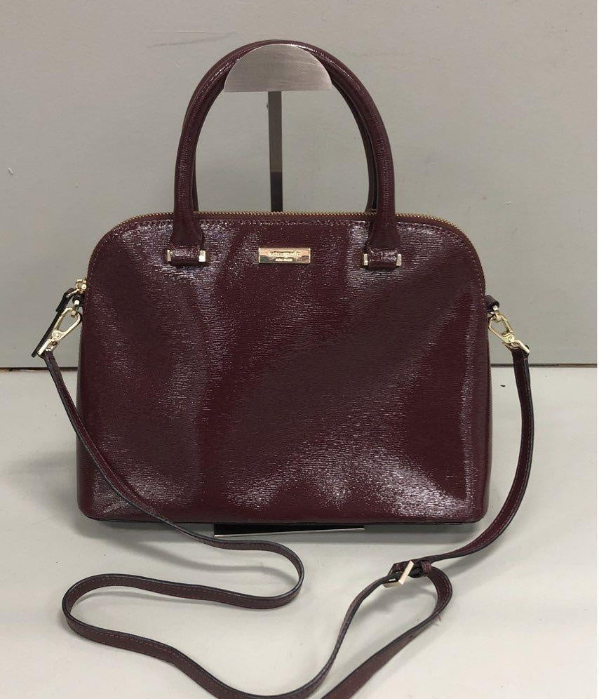 Kate Spade Burgundy Patent Saffiano Leather Cedar Street Maise Satchel Bag