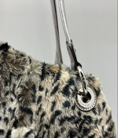 (DUPLICATE) Natorisky Women's Shoulder Bag Grey Black White Leopard Print Faux Fur Purse