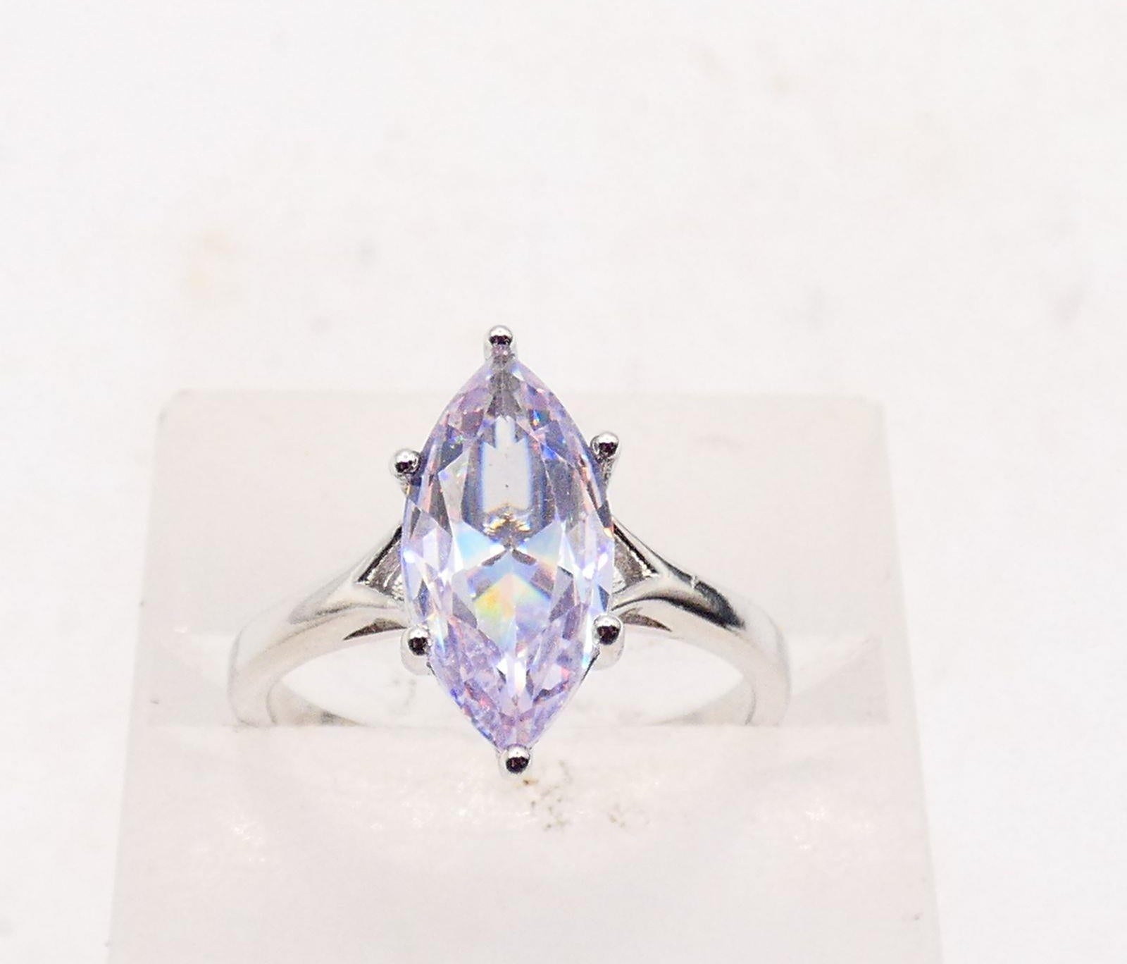 925 Sterling Silver Marquise Cubic Zirconia Solitaire Ring, Size 8 Elegant Statement Ring