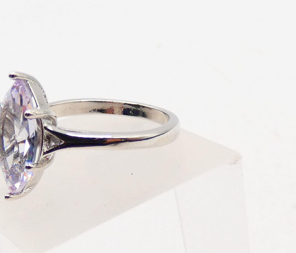 925 Sterling Silver Marquise Cubic Zirconia Solitaire Ring, Size 8 Elegant Statement Ring
