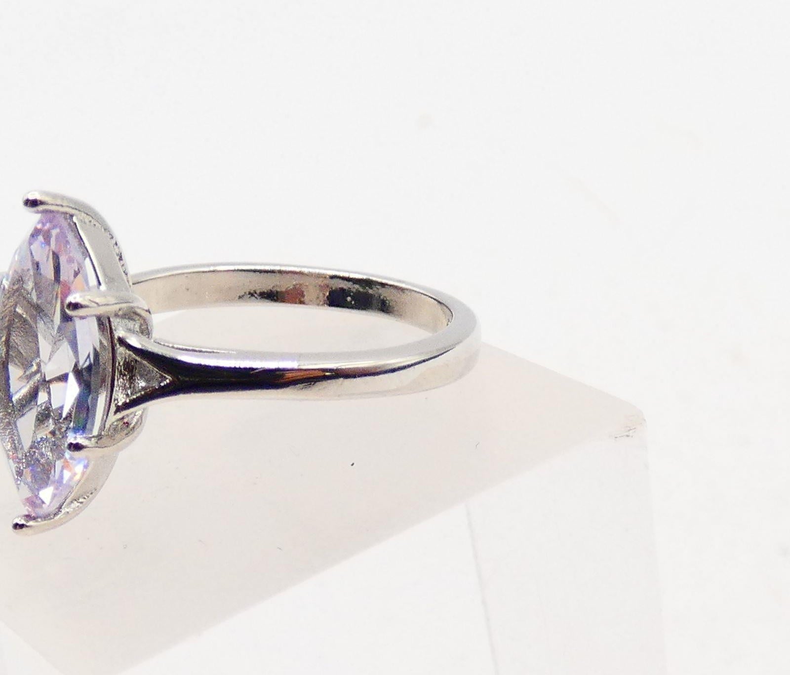 925 Sterling Silver Marquise Cubic Zirconia Solitaire Ring, Size 8 Elegant Statement Ring