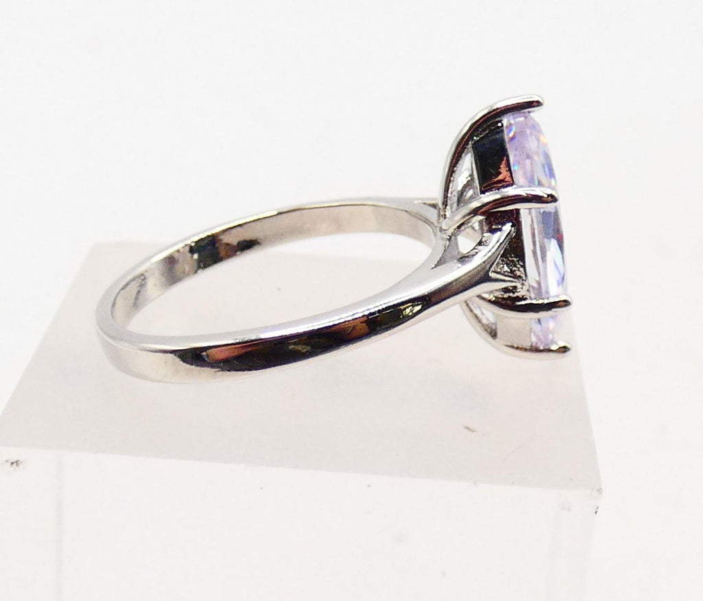925 Sterling Silver Marquise Cubic Zirconia Solitaire Ring, Size 8 Elegant Statement Ring