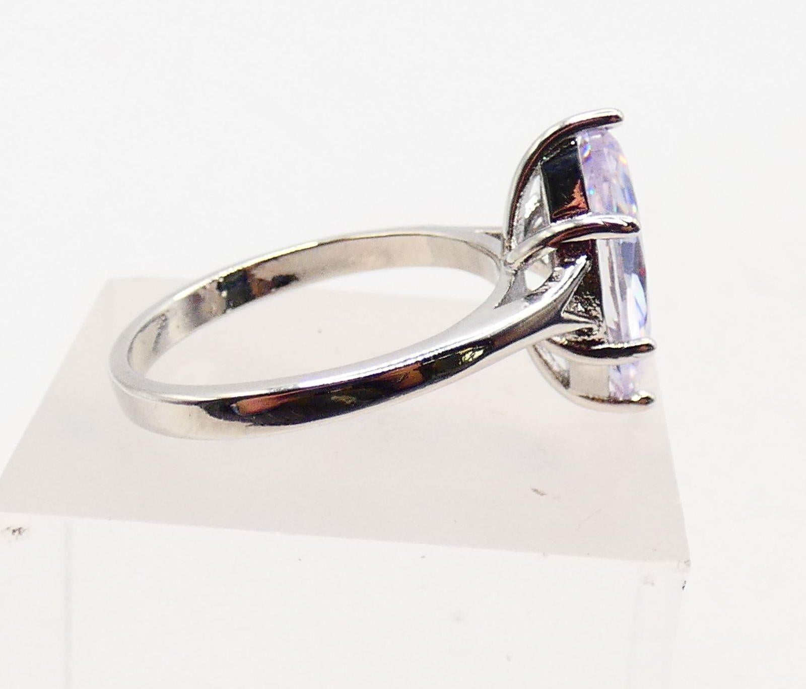 925 Sterling Silver Marquise Cubic Zirconia Solitaire Ring, Size 8 Elegant Statement Ring
