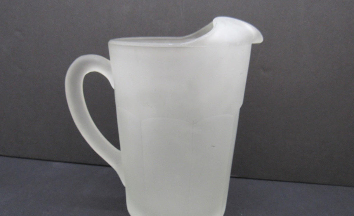 1970s–1980s Tiara Indiana Glass Frosted Satin Paneled Patio Pitcher