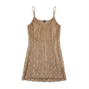 (SOLD) Torrid Gold Fringe Sequin Mini Dress, Size 1X