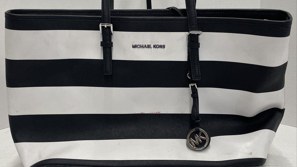 Michael Kors Black White Striped Tote Bag