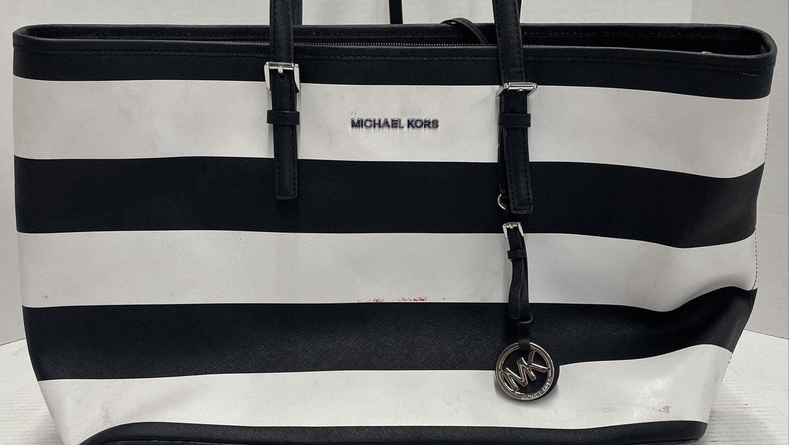 Michael Kors Black White Striped Tote Bag
