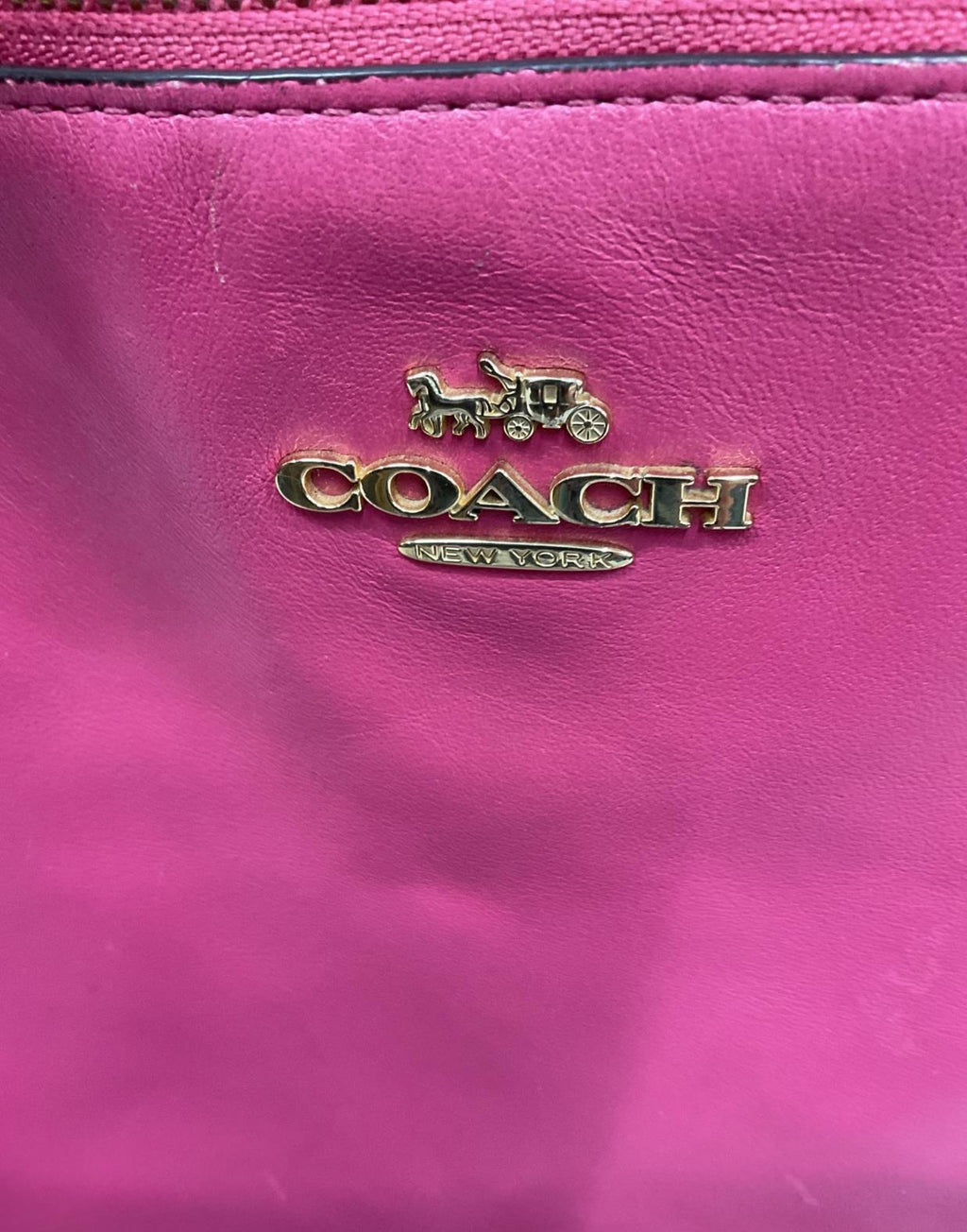 Coach Fuchsia Pink Leather Tote Handbag with Gold Tone Hardware | Everyday Shoulder Carryall