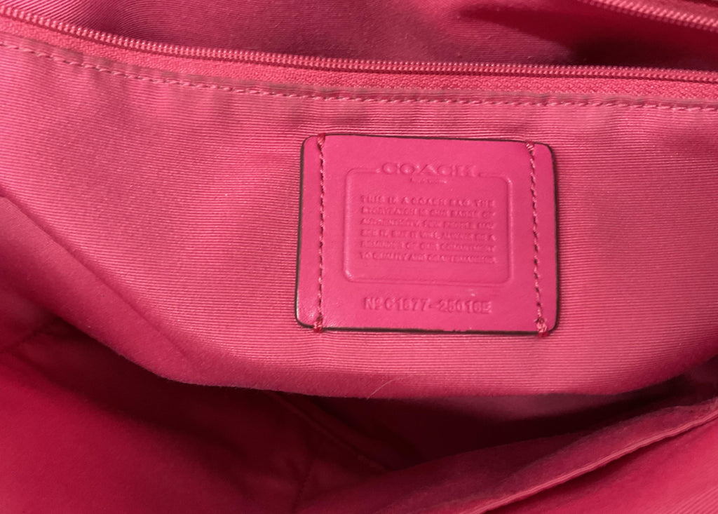 Coach Fuchsia Pink Leather Tote Handbag with Gold Tone Hardware | Everyday Shoulder Carryall