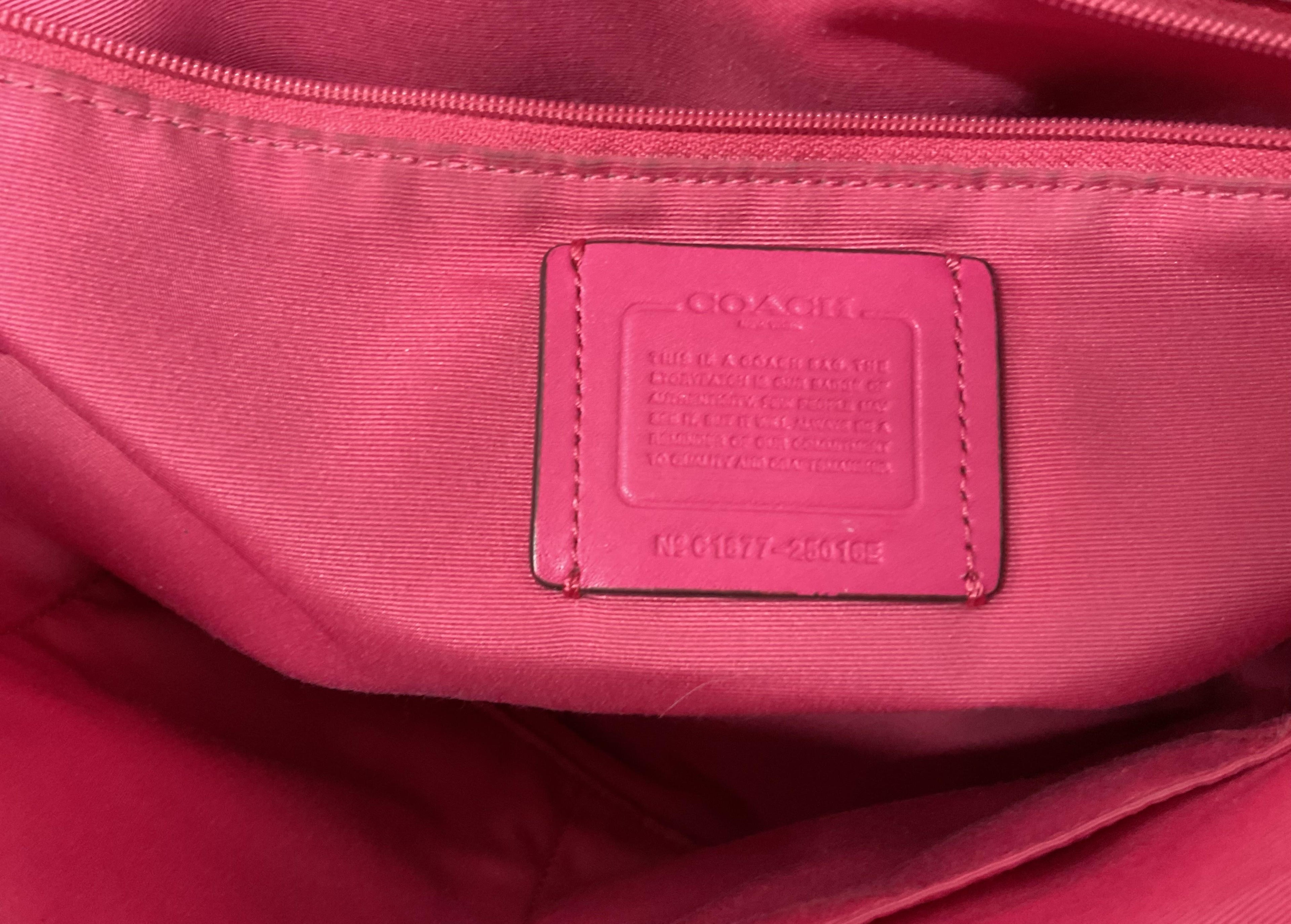 Coach Fuchsia Pink Leather Tote Handbag with Gold Tone Hardware | Everyday Shoulder Carryall