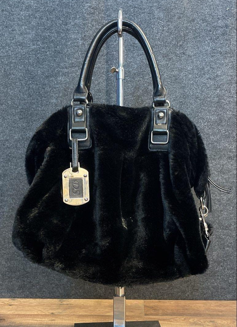 Donna Salyers Fabulous-Furs black faux fur satchel with silver-tone hardware, view 3