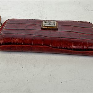 Dooney and Bourke Red Croc Embossed Leather Zip Wallet, Vintage Continental Clutch Wallet