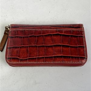 Dooney and Bourke Red Croc Embossed Leather Zip Wallet, Vintage Continental Clutch Wallet