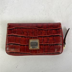 Dooney and Bourke Red Croc Embossed Leather Zip Wallet, Vintage Continental Clutch Wallet