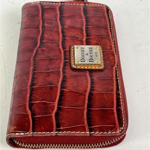 Dooney and Bourke Red Croc Embossed Leather Zip Wallet, Vintage Continental Clutch Wallet