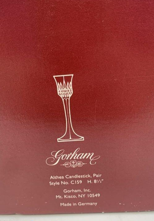1990s Gorham Crystal Althea Candlestick Pair in Original Box