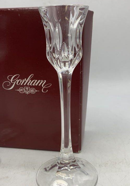 1990s Gorham Crystal Althea Candlestick Pair in Original Box