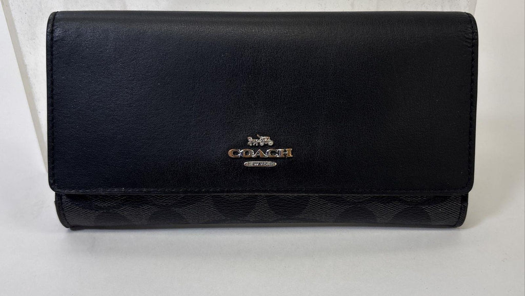 Coach Black Leather Signature Canvas Slim Snap Wallet