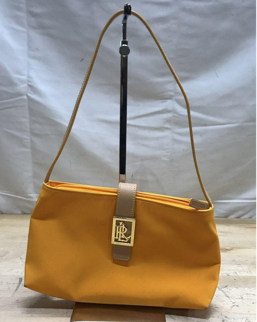 Lauren Ralph Lauren Mustard Yellow Nylon Shoulder Bag Gold Logo Everyday Purse