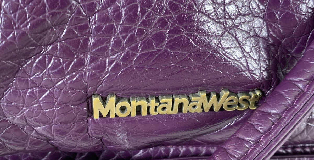 Purple satchel handbag with top handles and zip top, view 6
