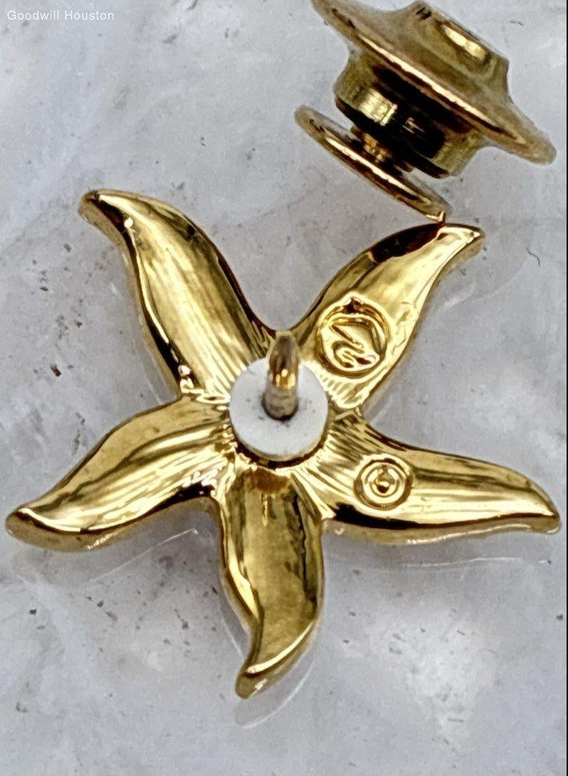 Swarovski Gold Tone Orange Crystal Starfish Brooch Pin | Coastal Nautical Statement Jewelry